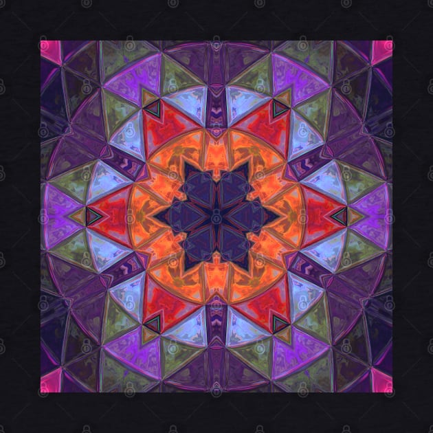 Mosaic Kaleidoscope Flower Orange Red Blue and Purple by WormholeOrbital